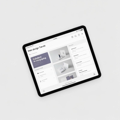 Modern web design trends interface on a tablet, showcasing collaborative features and robust prototyping, no text, no words, no typography, clean image