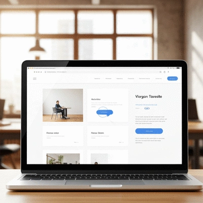 Modern website design on a laptop screen, showing clean layout and user-friendly interface